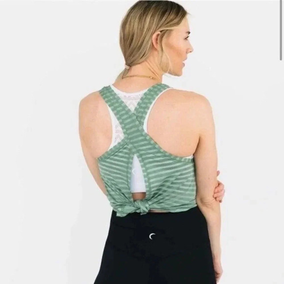 ZYIA Active Forest Nimbus Split Back Green Stripe Athletic Tank Top S - Picture 1 of 6